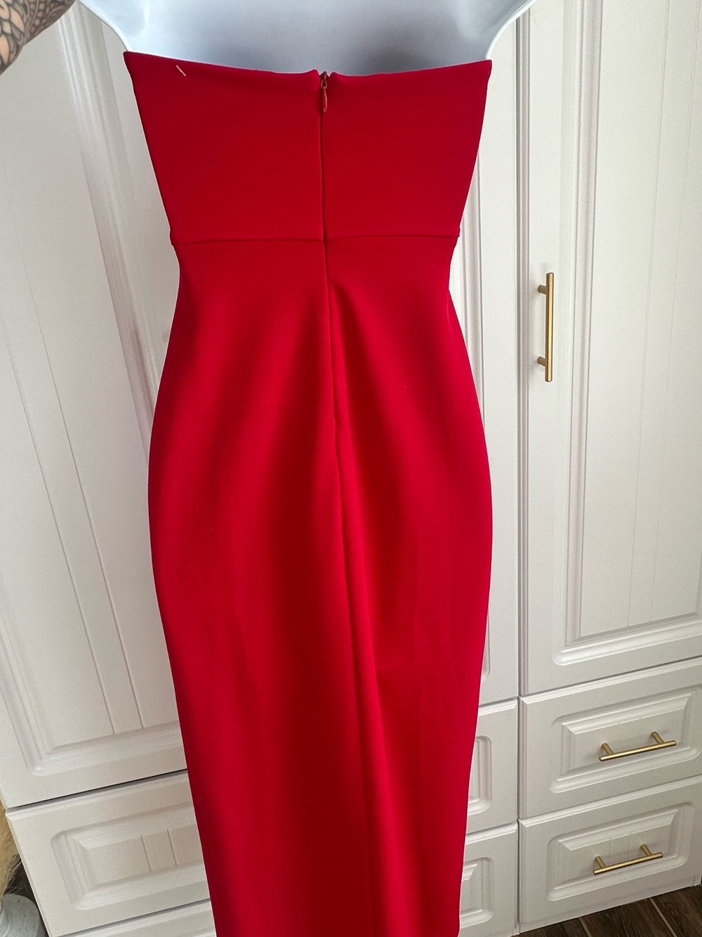 MESHKI Rachel Strapless Maxi Dress Red Front Split XXS - Picture 5 of 11
